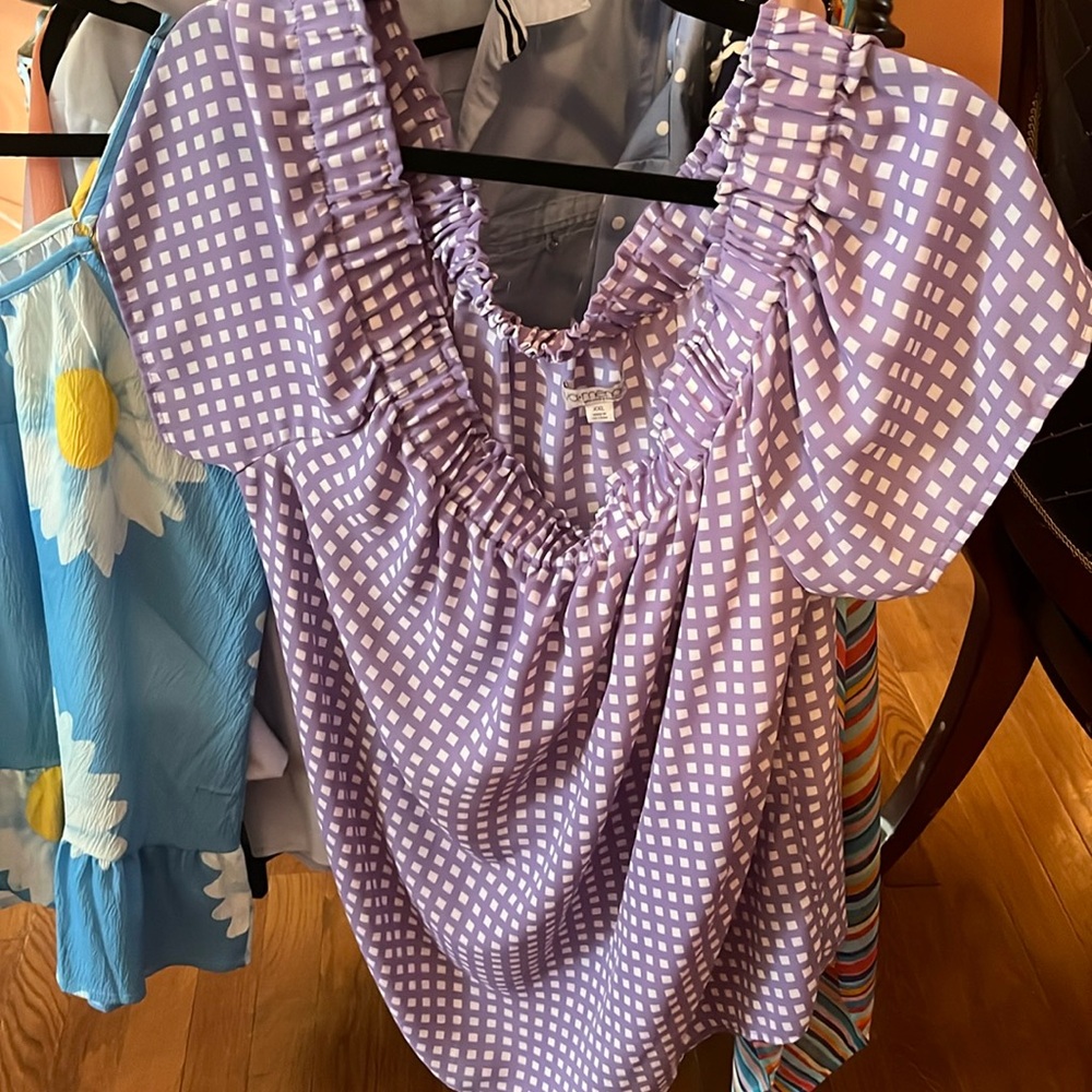 Checkered Lavender and white blouse